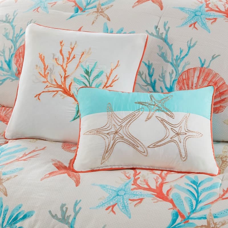 7 Piece Cotton Sateen Comforter Set Coral
