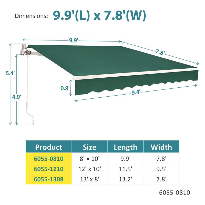 MCombo10x8Feet Manual Retractable Patio Door Window Awning Sunshade Shelter Outdoor Canopy