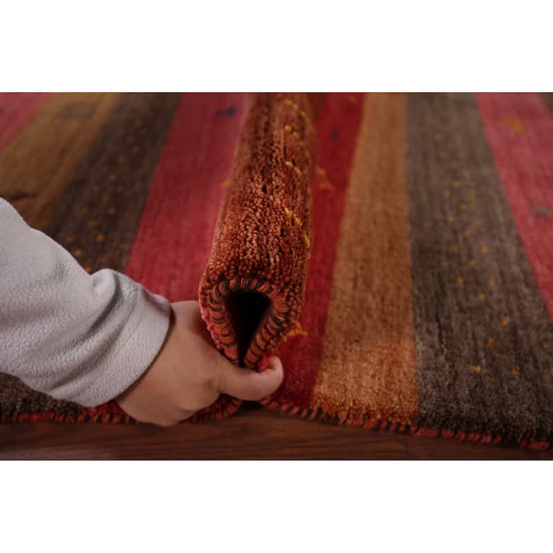 Striped Pink Gabbeh Indian Area Rug Hand-Knotted Wool Carpet - 5'4"x 7'9"