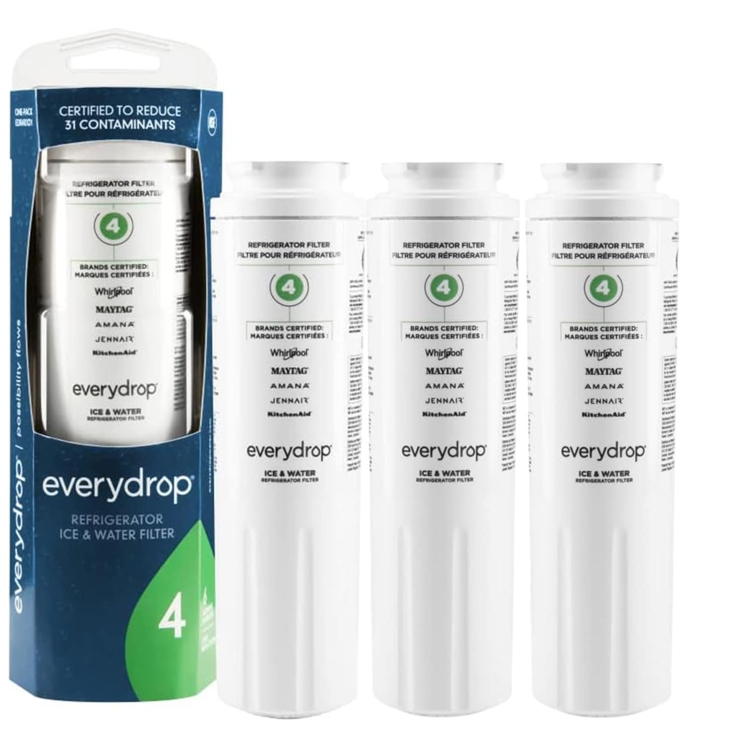 3 Pack Everydrop by Whirlpool's Ice and Water Refrigerator Filter 4, EDR4RXD1