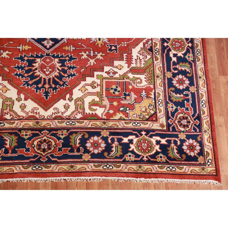 Hand Knotted Oriental 100% Wool Carpet Traditional Medallion Oranges & Rust Heriz (serapi) Area Rug - 12' 0'' X 8' 10''