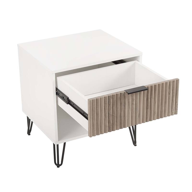 20" Fluted Nightstand with 1 Drawer and Metal Legs Modern Design