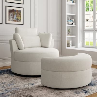 Modern Swivel Barrel Chair, Upholstered Swivel Accent Chair for Living Room