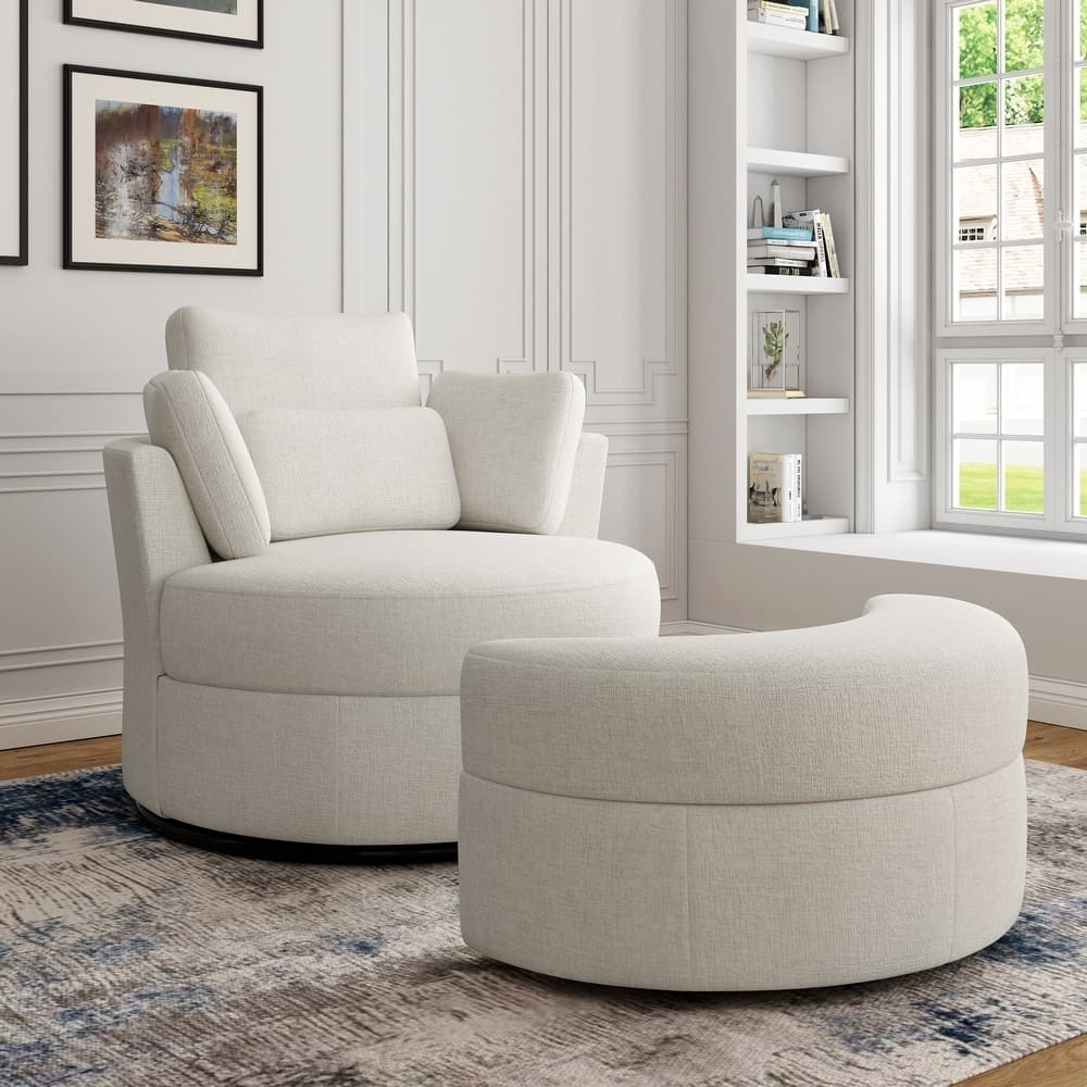 Modern Swivel Barrel Chair, Upholstered Swivel Accent Chair for Living Room
