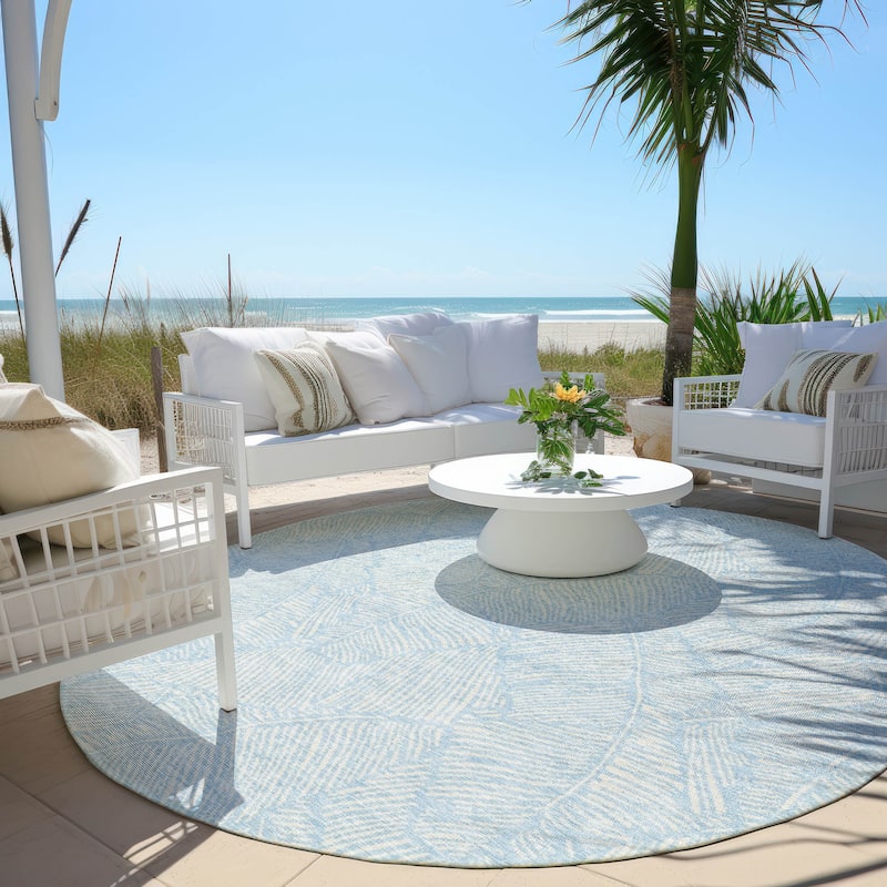 Machine Washable Indoor/ Outdoor Chantille Tropical Palm Rug - Sky - 8' x 8'