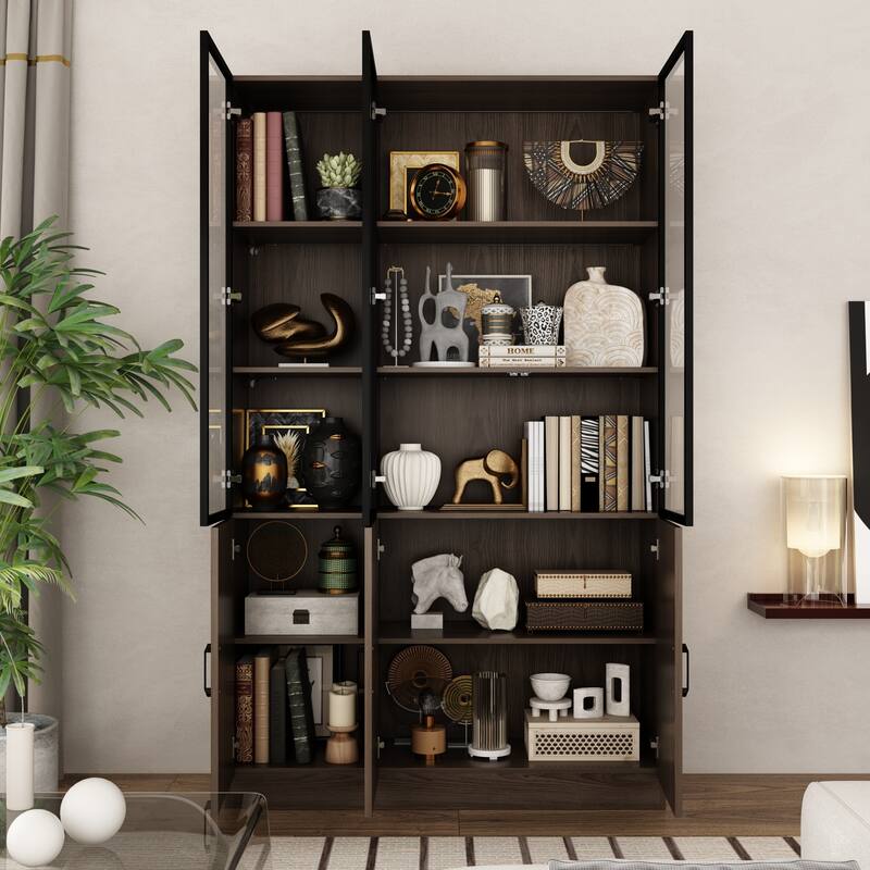 LED-Lit Wood Grain Cabinet - Configurable Storage for Home or Office
