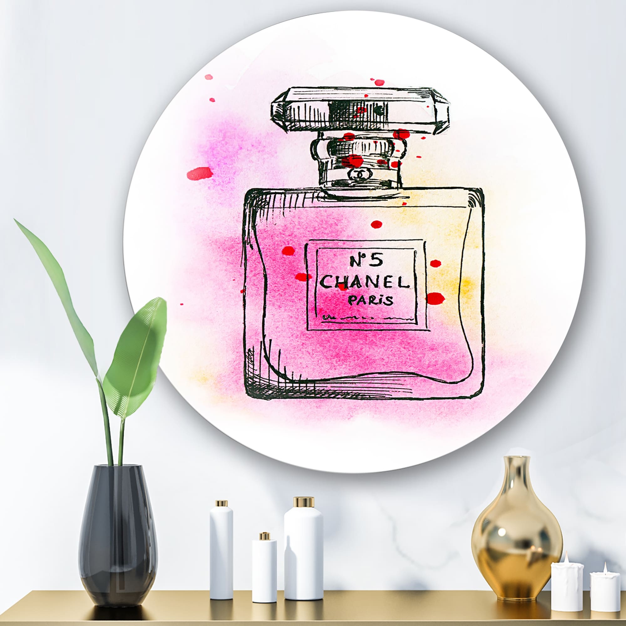 Designart 'Perfume Chanel Five IV' French Country Metal Circle Wall Art -  Bed Bath & Beyond - 33359632