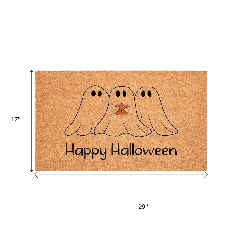 HomeRoots 17" X 29" Natural And Black Friendly Ghosts Happy Halloween Outdoor Coir Door Mat - 17.00' X '29.00