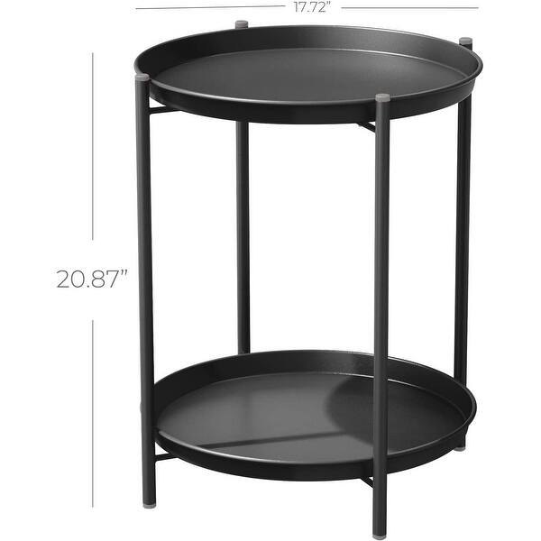 2Tier End Table， Metal Round Tray Side Table Small Folding Accent Coffee Table Side Snack Table