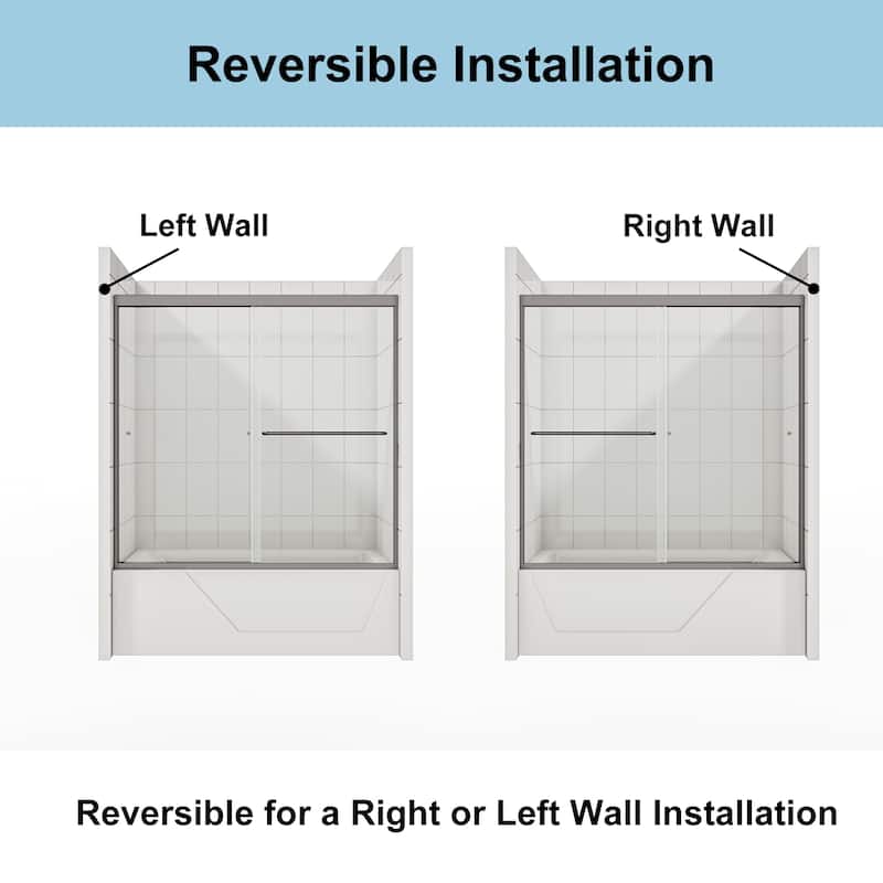 60''x58'' Double Sliding Semi-Frameless Shower Tub Door