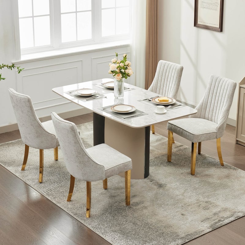 Family Chenille Dining Chair with Metal Curved Legs, Set of 2