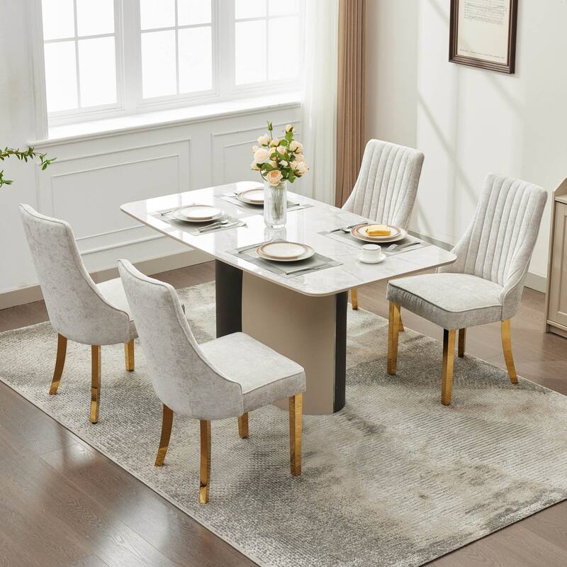 GDF Studio- Rayon Chenille Upholstered Dining Chair with Tufted Back & Golden Metal Base, Set of 2