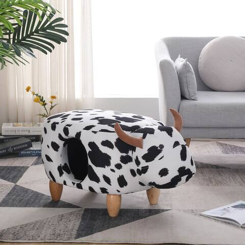 Animal storage stool for kids, ottoman bedroom furniture, cow style kids footstool, decorative footstool.