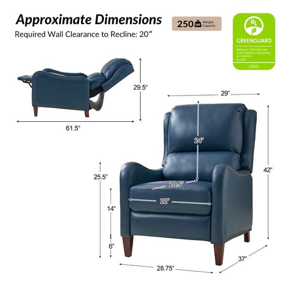 dimension image slide 1 of 19, HULALA HOME Brigida Cigar Genuine Leather Manual Recliner with Nailhead Trim