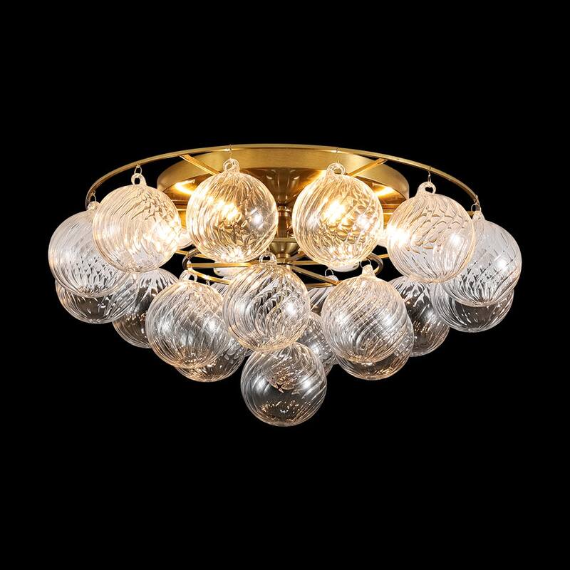 Mid-Century Modern 6-Light Ribbed Glass Globe Bubble Semi Flush Mount