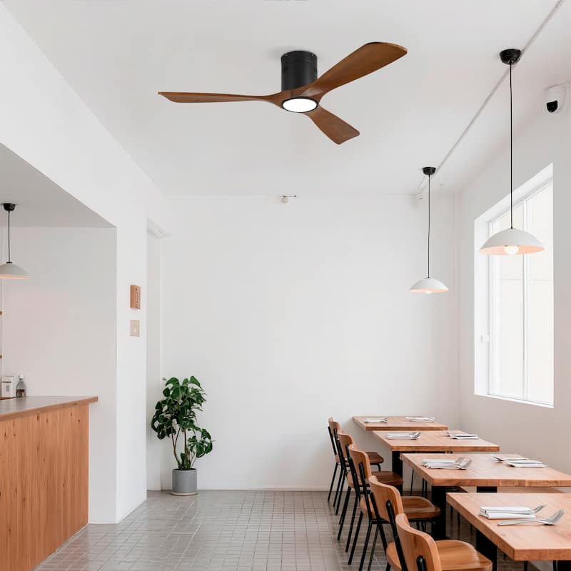 52 Inch Mounting Type Solid Wood Ceiling Fan With Light Kit Dimmable LED, DC 6 Speed ,Remote Control Ceiling Fan