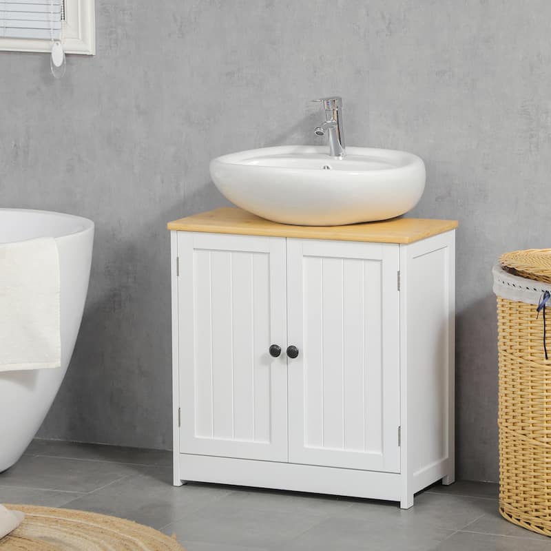 Modern White Bathroom Vanity, kleankin Under Sink Cabinet, Adjustable Shelf, Double Doors, Storage - 23.5in L MDF