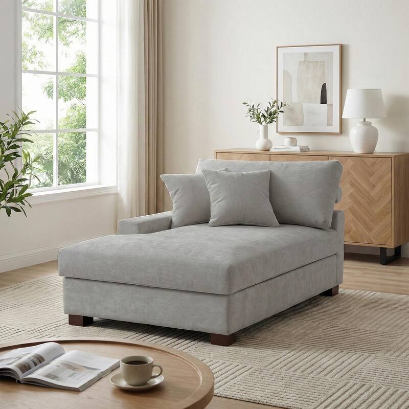 40.8"W Modern Chenille Upholstered Chaise Lounge with Pillow - Lfet Facing - Grey
