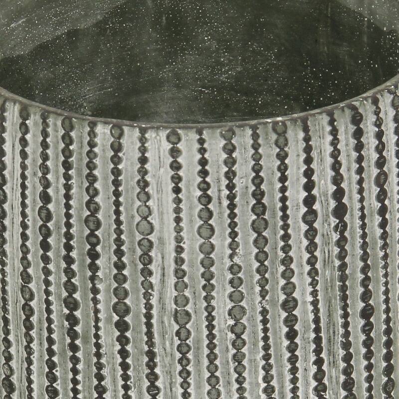 HomeRoots 7" Gray Geo Striped Cement Indoor Outdoor Round Pot Planter