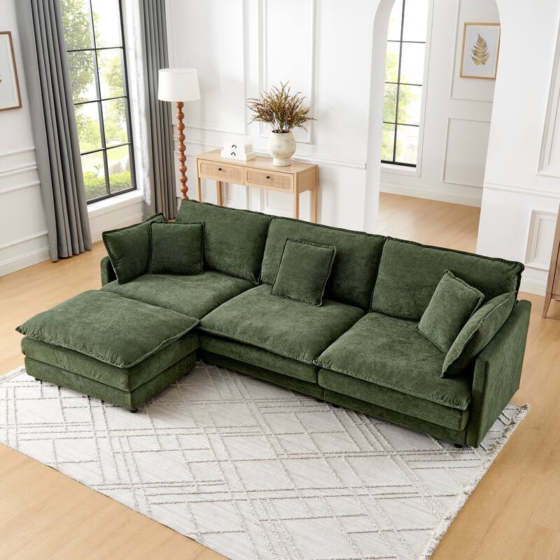 110.2" L-Shaped Sectional Sofa with Ottoman (Towel Fabric)