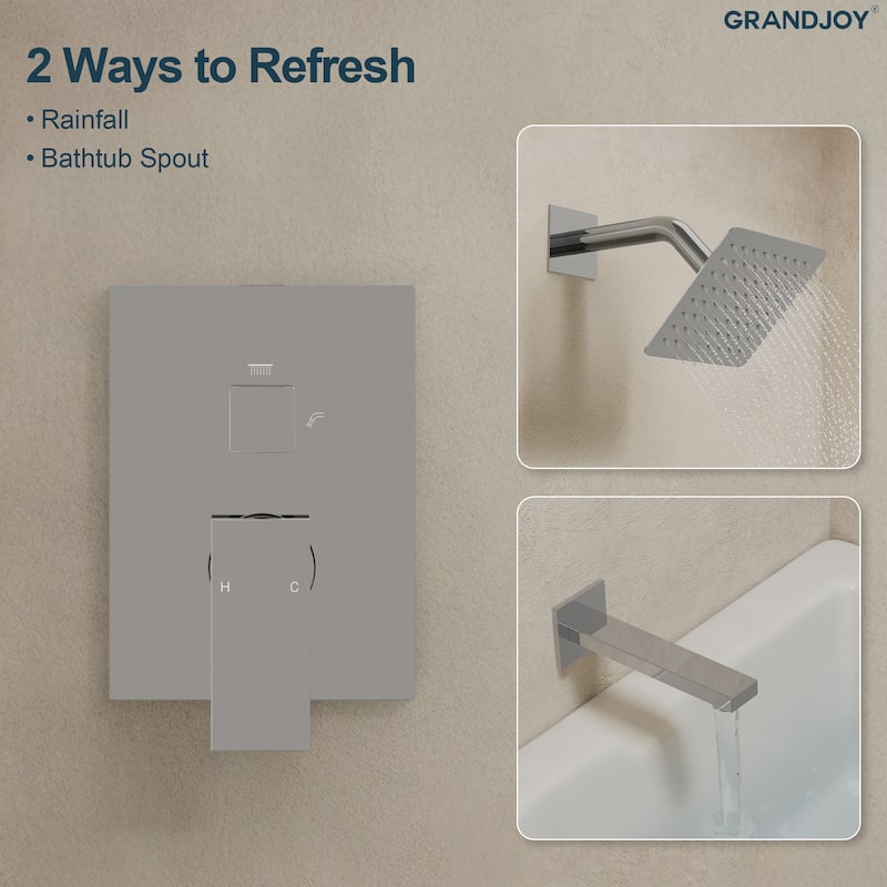 GRANDJOY 2-Function Tub and Shower Faucet Set with Single Handle Valve, Wall-Mount Design