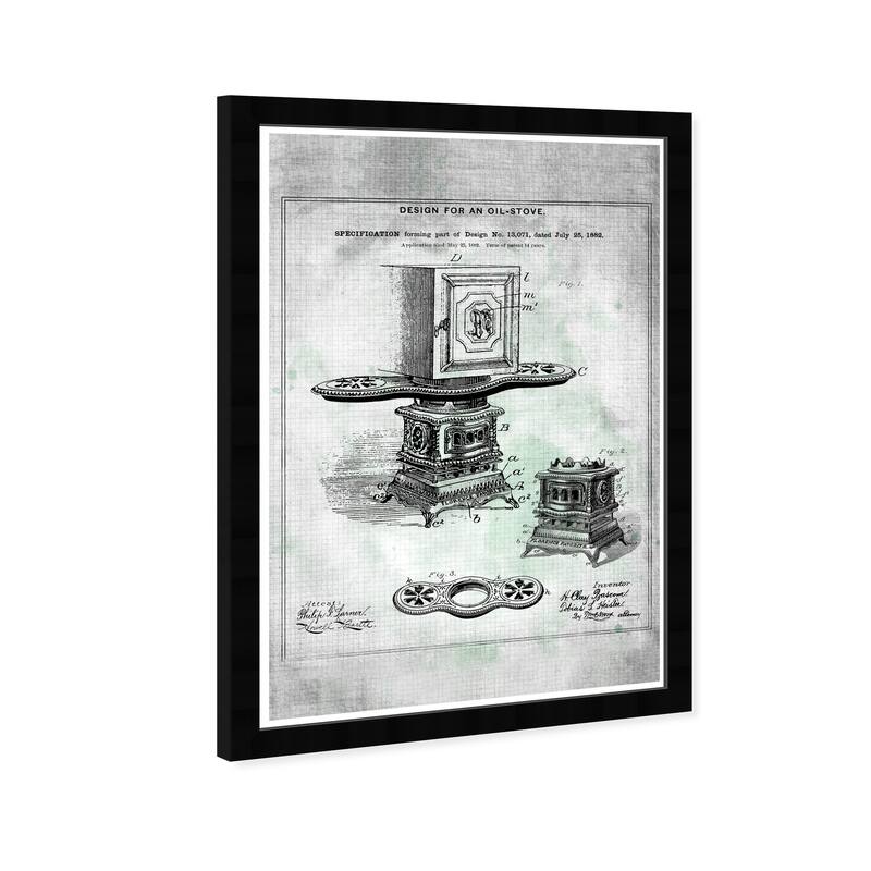 Wynwood Studio Prints Food and Cuisine Design for an Oil-Stove 1882 Black and Off-white Industrial Wall Art Canvas Print