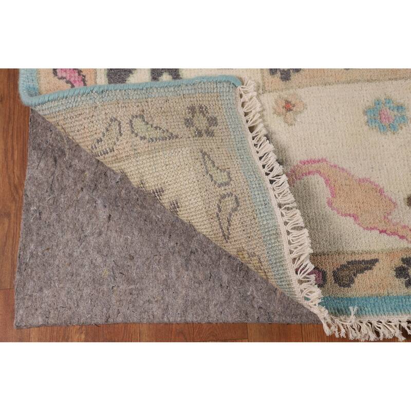 Light Blue Floral Oushak Oriental Area Rug Hand-Knotted Wool Carpet - 8'11"x 11'9"