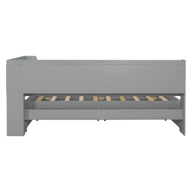 Twin Size L-shaped Bookcases Bed with Power Outlets