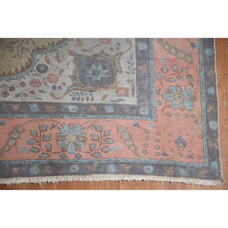Hand Knotted Oriental 100% Wool Carpet Traditional Floral Green Tabriz Area Rug - 12' 0'' X 9' 4''