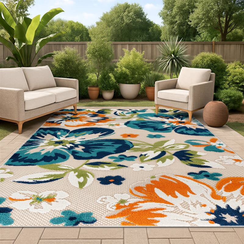 Evora Palm Frond Indoor/Outdoor Area Rug - 10' X 14' - Multi
