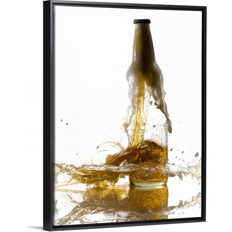 Shop Exploding Beer Bottle Black Float Frame Canvas Art