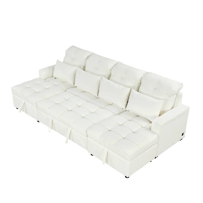U-shaped Sofa Pull-out Sofa Bed, Modular Sectional Sofa with 2 Storage Chaise Lounges and 2 USB Ports for Living Room