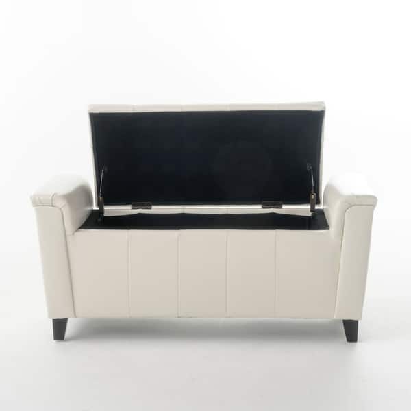 slide 2 of 19, Alden Tufted Faux Leather Armed Storage Ottoman Bench by Christopher Knight Home