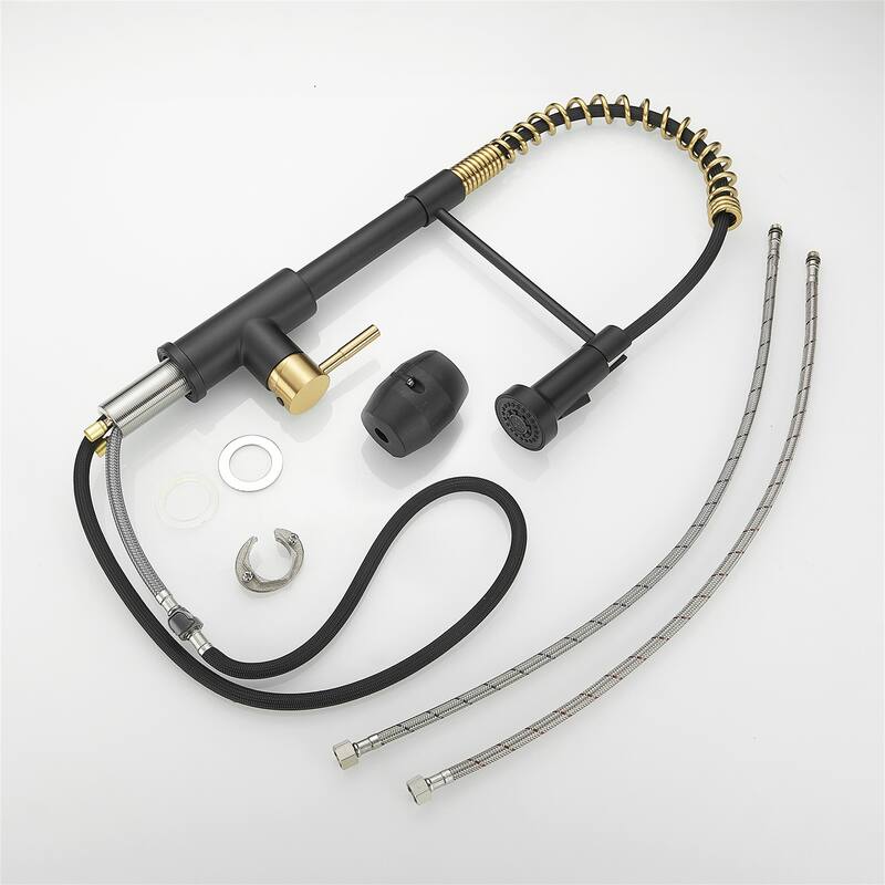 Single Handle Pull Down Sprayer Kitchen Sink Faucet Modern Commercial Kitchen Basin Faucets Matte Black & Brushed Gold