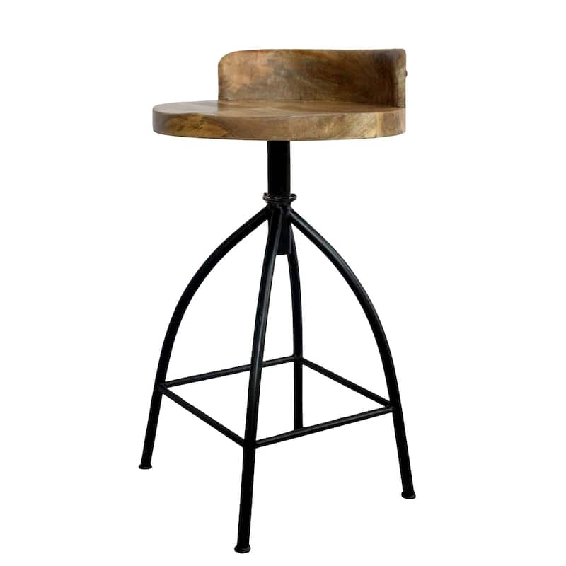 Pia 25-31 Inch Set of 2 Industrial Style Counter Height Stools with Adjustable Swivel Seat, Brown, Black