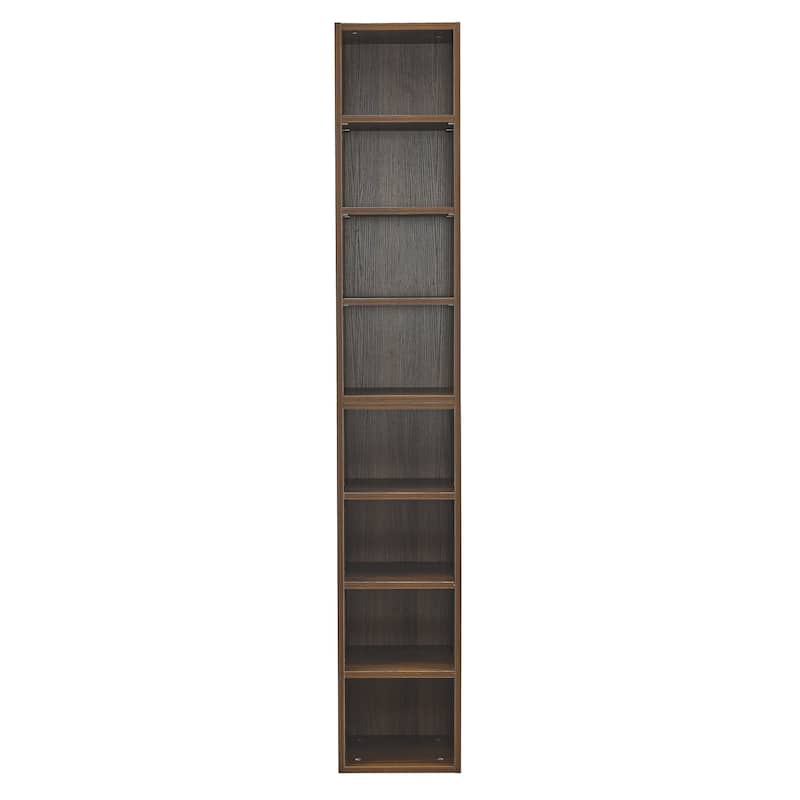 8-Tier Media Tower Rack, CD DVD Slim Storage Cabinet with Adjustable Shelves, Tall Narrow Bookcase Display Bookshelf - Brown