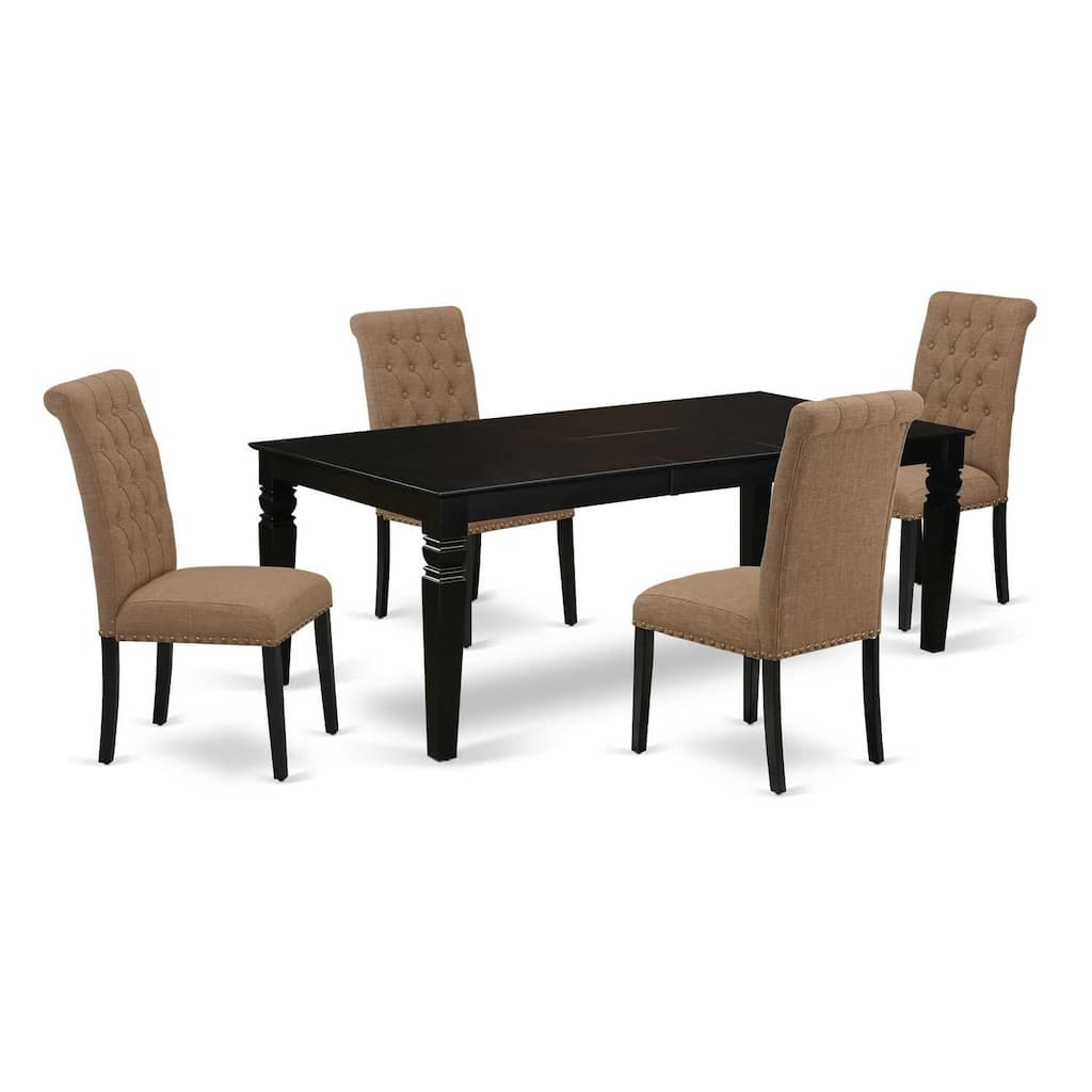 5Pc Dining Set - Rectangle Table with Leaf & 4 Parsons Chairs - Black & Light Sable Finish - 84