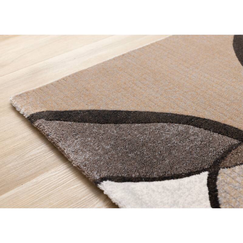 Brown Grey White Beige Abstract Geometric Area Rug