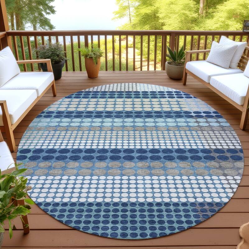 Machine Washable Indoor/ Outdoor Casual Dotty Chantille Rug - Blue - 8' x 8'