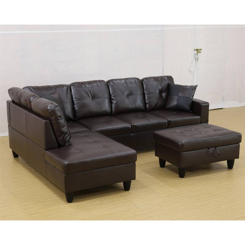 KISRAIS 103" Wide 3-Piece Vegan Leather Sectional Sofa Set - 103.5"W*74.5"D*35"H