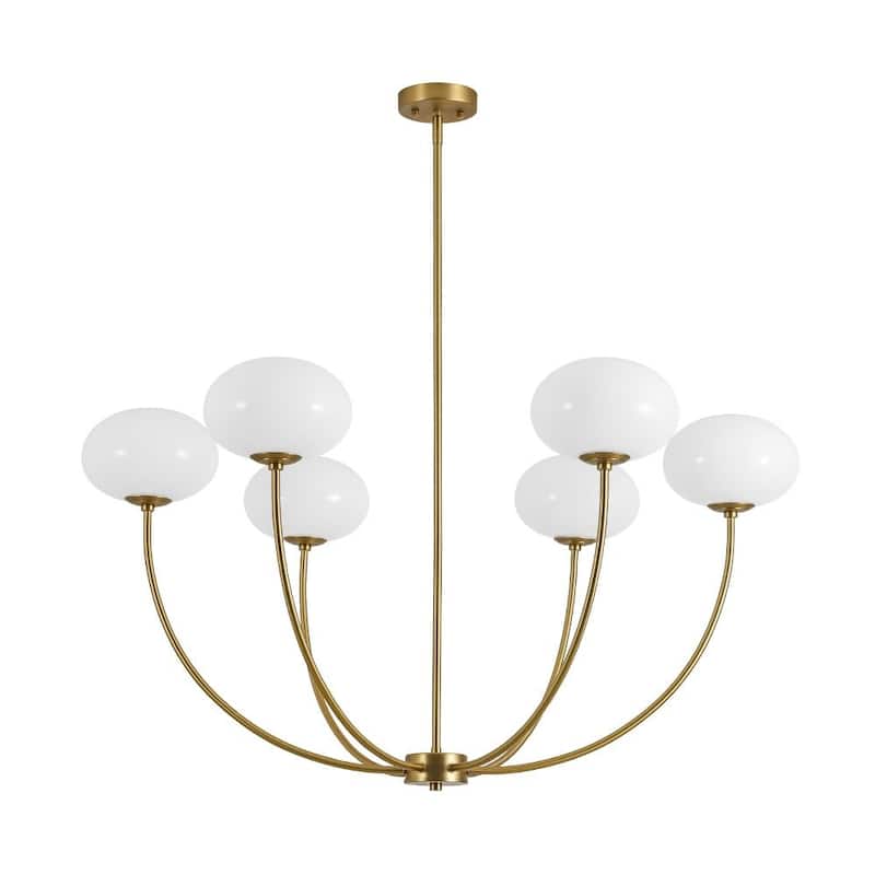 Modern 6-Light Oval Globe Opal Glass Arc Metal Chandelier - 40.9 in