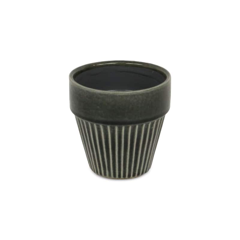 Corseta Tapered Lined Pattern Ceramic Pot - Dark Gray