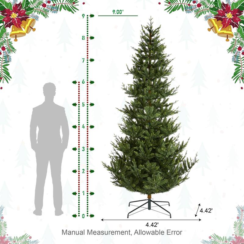 Glitzhome 7.5ft/9ft Pre-Lit Green Upward Slim Fir Artificial Christmas Tree with Foot Pedal Remote Control