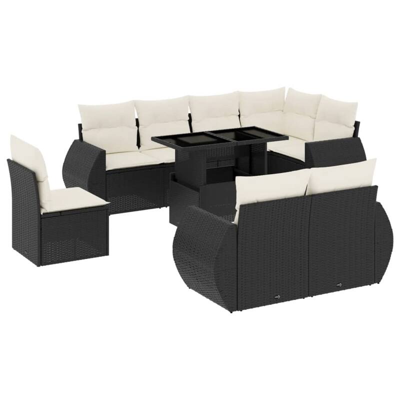 vidaXL Patio Sofa Set with Cushions Outdoor Furniture 9 Piece Poly Rattan