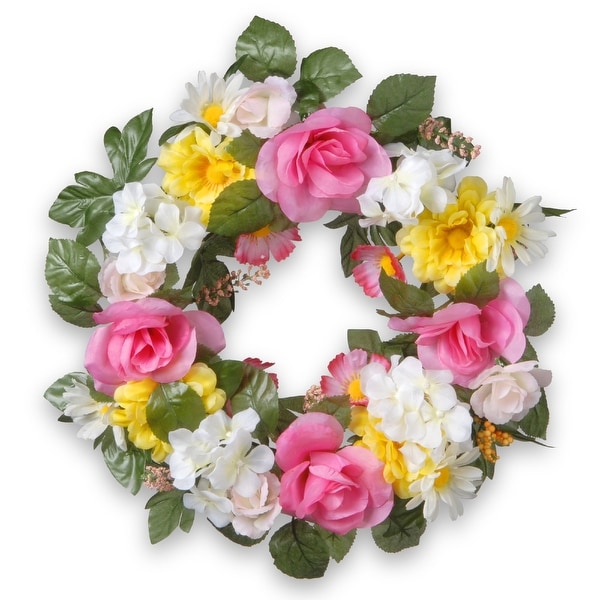 Daisy and Rose Artificial Wreath - 18-Inch, Unlit - N/A