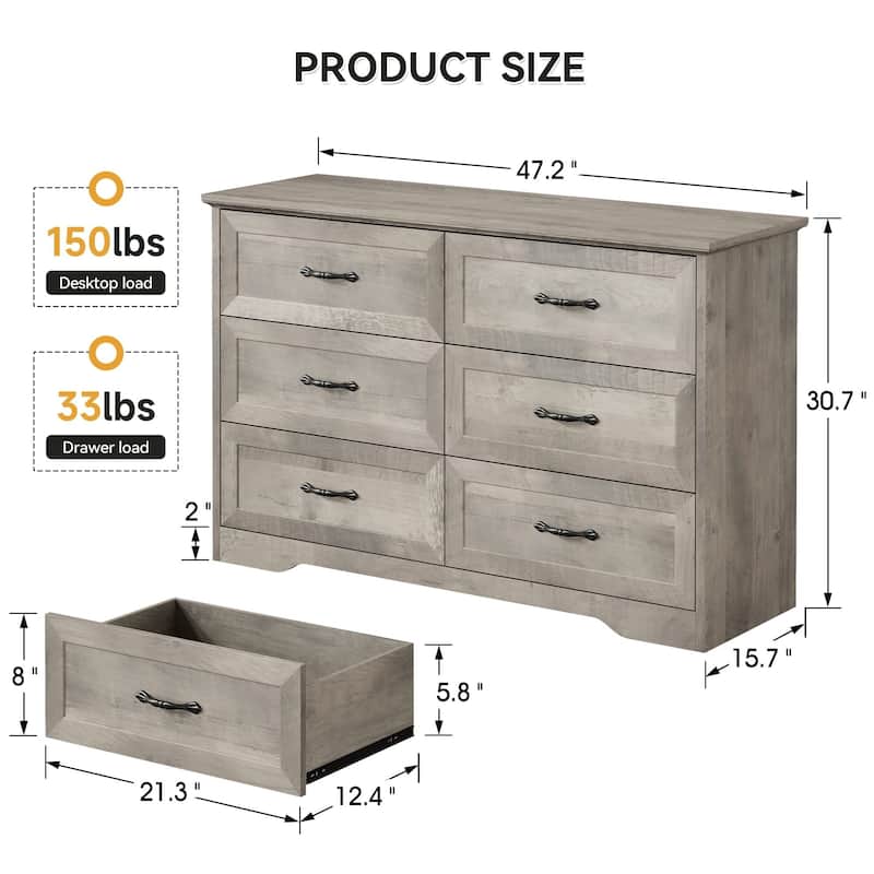 Dresser for Bedroom with 6 Drawers