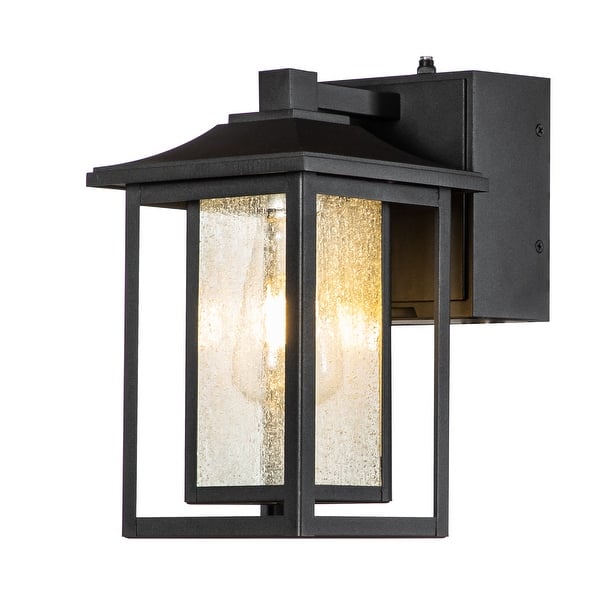slide 7 of 10, 1 Light Black Dusk to Dawn Sensor Glass Outdoor Wall Sconces Built-in GFCI Outlets - W 6.3" W 6.3" - Matte Black