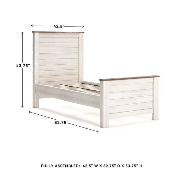 dimension image slide 0 of 2, Signature Design By Ashley Willowton Vintage Casual White Wash Panel Bed - Whitewash - Width: 42.50"Depth: 81.75"Height: 53.75"
