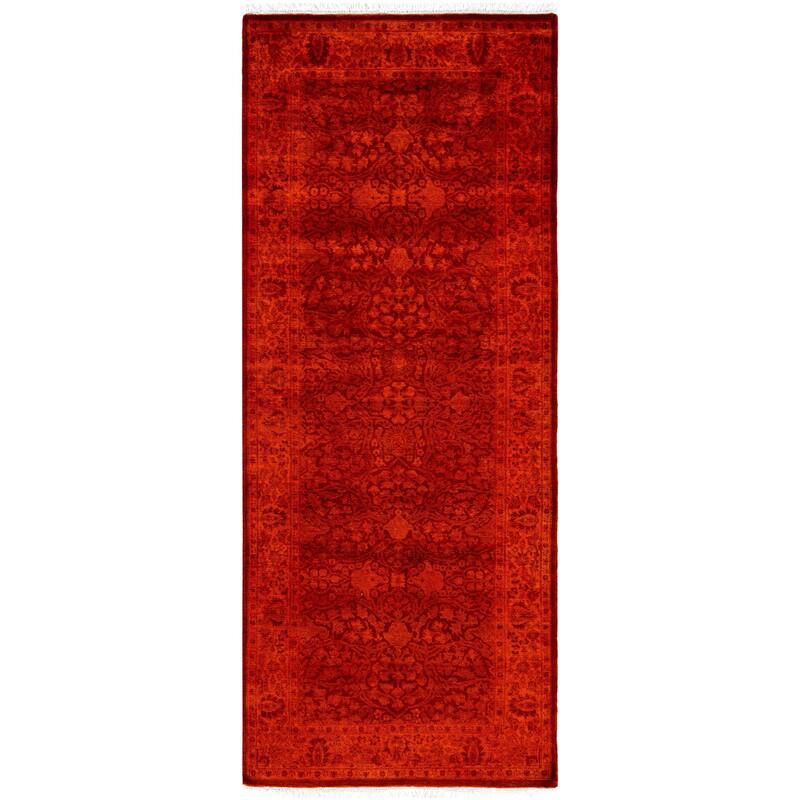 Overdyed One-of-a-Kind Hand-Knotted Area Rug - Orange - 3' 0" x 7' 6"