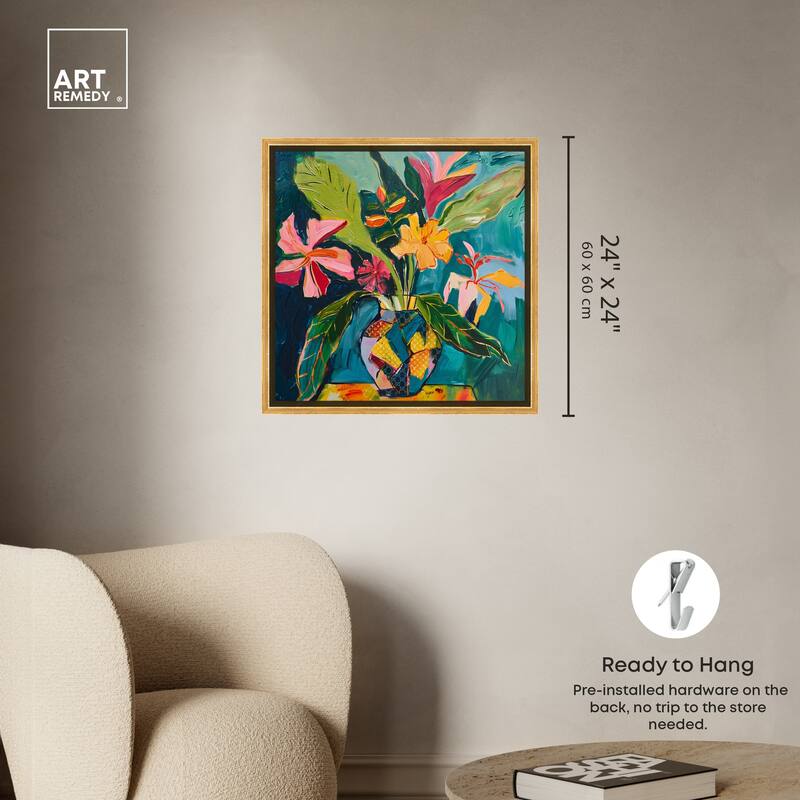 Art Remedy Vase Of Tropical Flowers Ii Framed Flowers In Vase Paintings